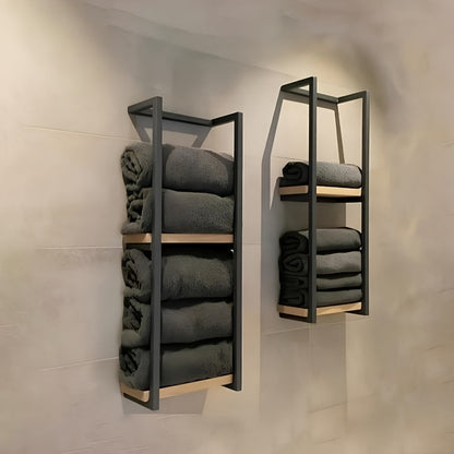 Industriële Handdoekhouder met Planken – Elegant en Functioneel Wandmeubel