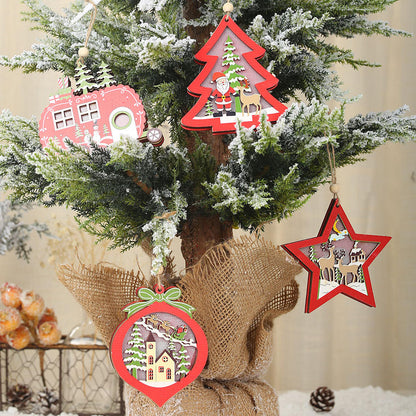 Kersthoutje – Houten Kerstornament Warm Wit met Ophangkoord