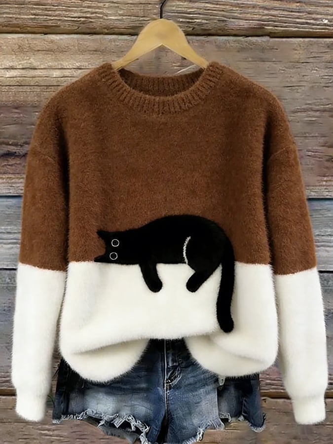 Dames Oversized Trui Kattenprint KattenKnus – Zacht en Warm