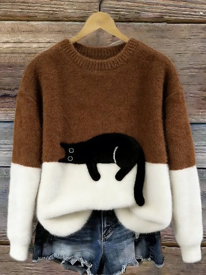 Dames Oversized Trui Kattenprint KattenKnus – Zacht en Warm