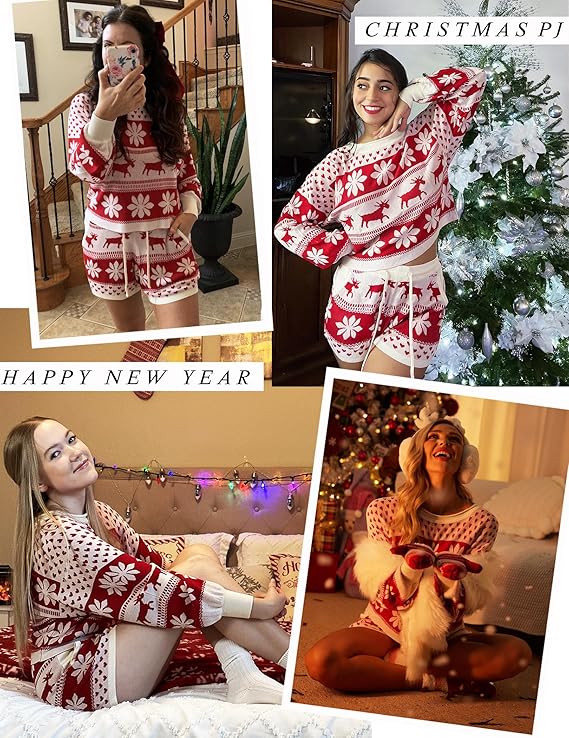 Dames Kerstpyjama – 2-Delige Set met Sneeuwvlokpatroon