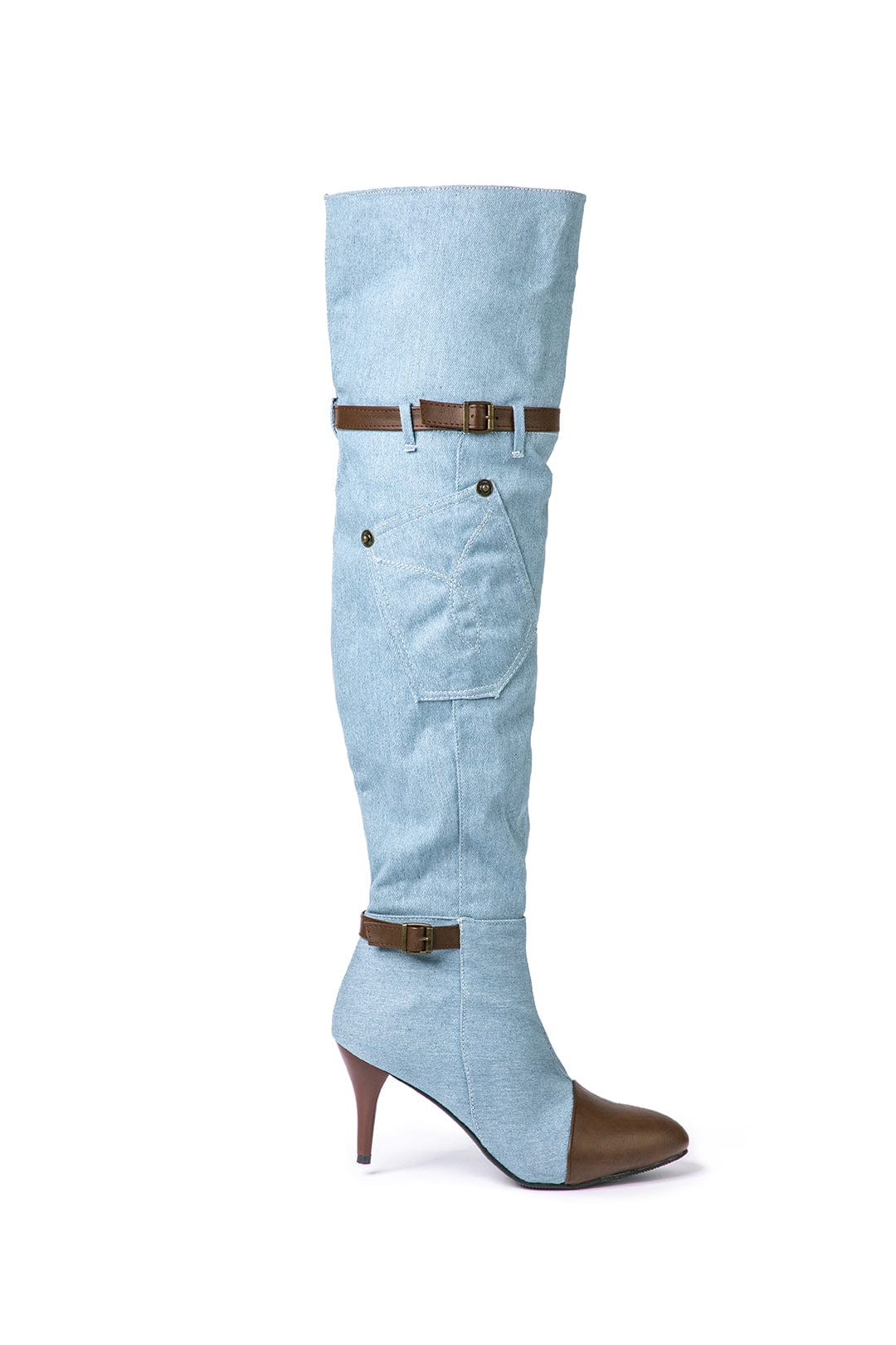 Livia Dames Jeanslaarzen Kniehoog met Hak – Blauwe Streetstyle