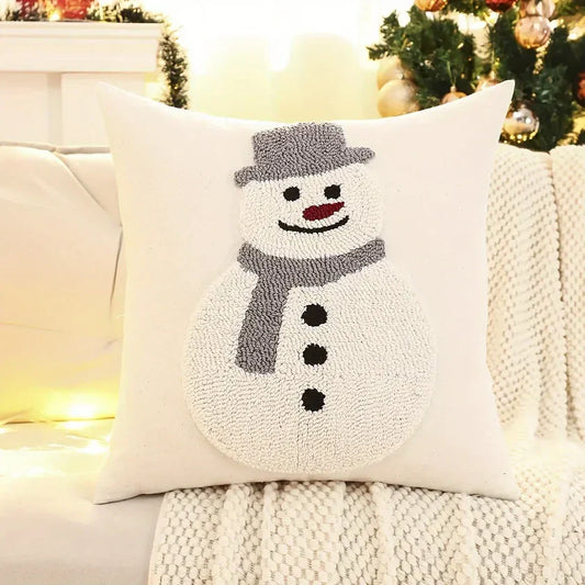 Kerst Kussenhoes met Sneeuwpop en Rendier – Geometrisch Patroon