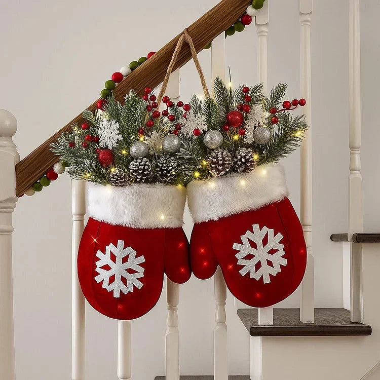 Voorverlichte Kerstkrans in Wantenvorm – 120 Warmwitte LED’s