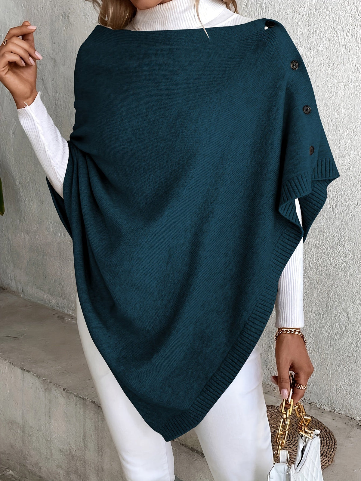 Dames Ponchojas met Knopen – Elegante Gebreide Lente & Herfst Stijl