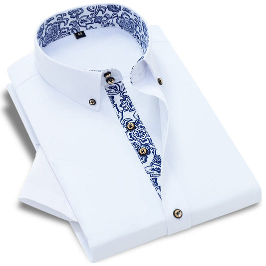 Frederick – Blauw en witte porseleinen kraag zakelijke casual overhemd met lange mouwen