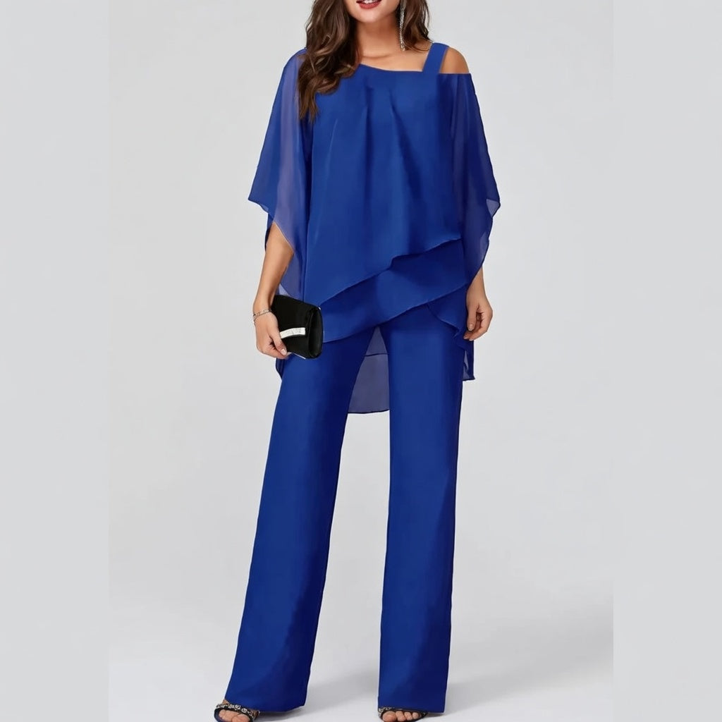 Zeloria Off Shoulder Tweedelige Set met Wijde Broek Dames