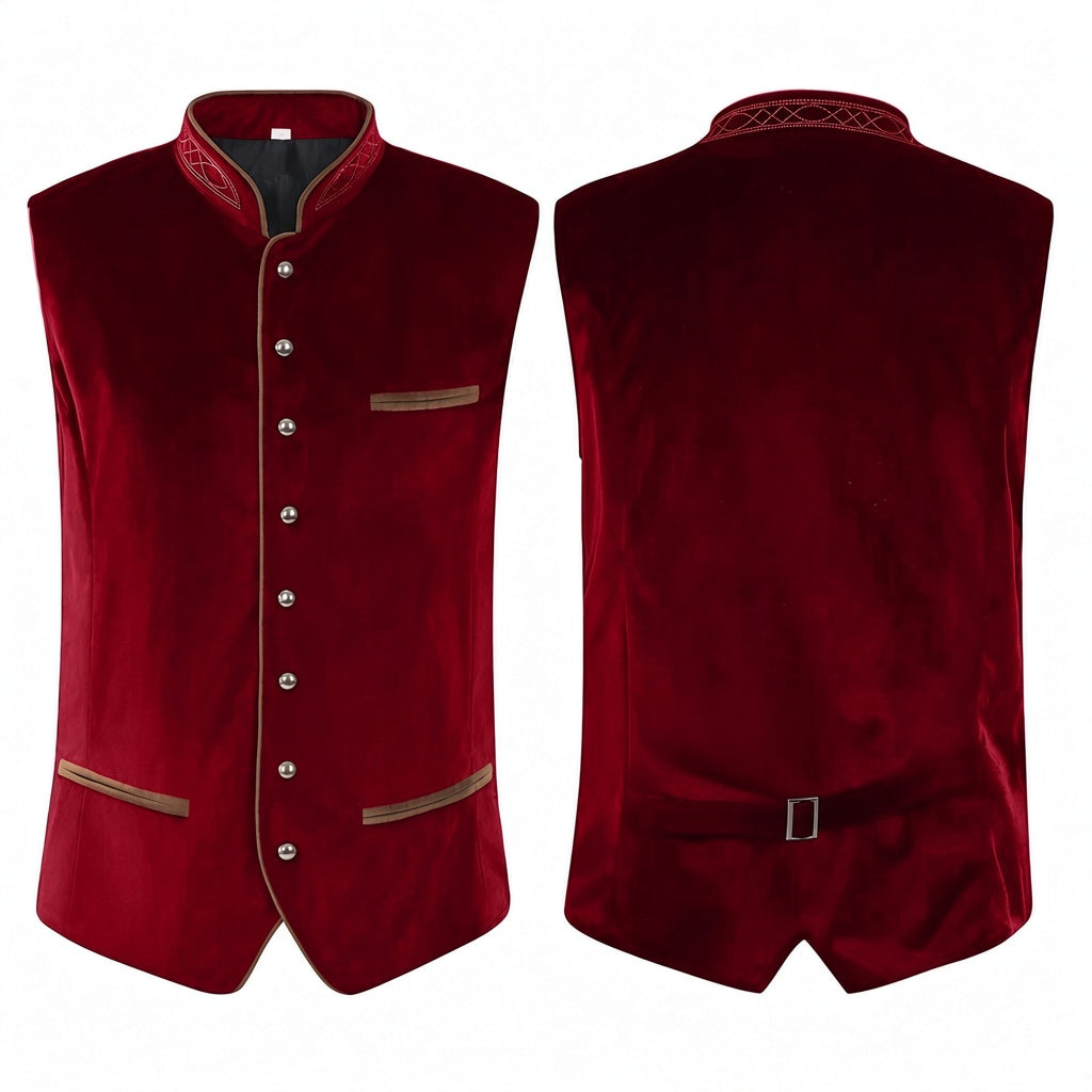 Klassiek Heren Gilet met Geborduurde Kraag en Decoratieve Knopen