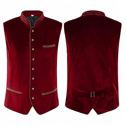 Klassiek Heren Gilet met Geborduurde Kraag en Decoratieve Knopen