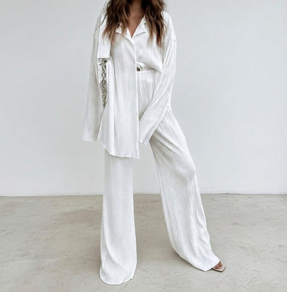 Veloura Dames Tweedelig Pak met Gedrapeerde Broek Set