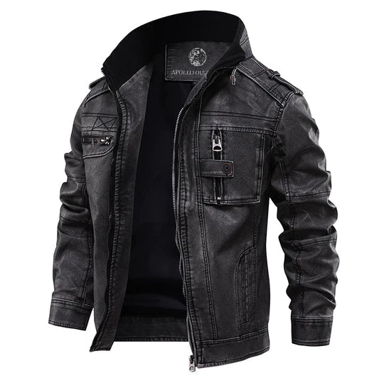 Bram | Stoer Zwart Leren Jack voor Heren – Vintage & Comfort