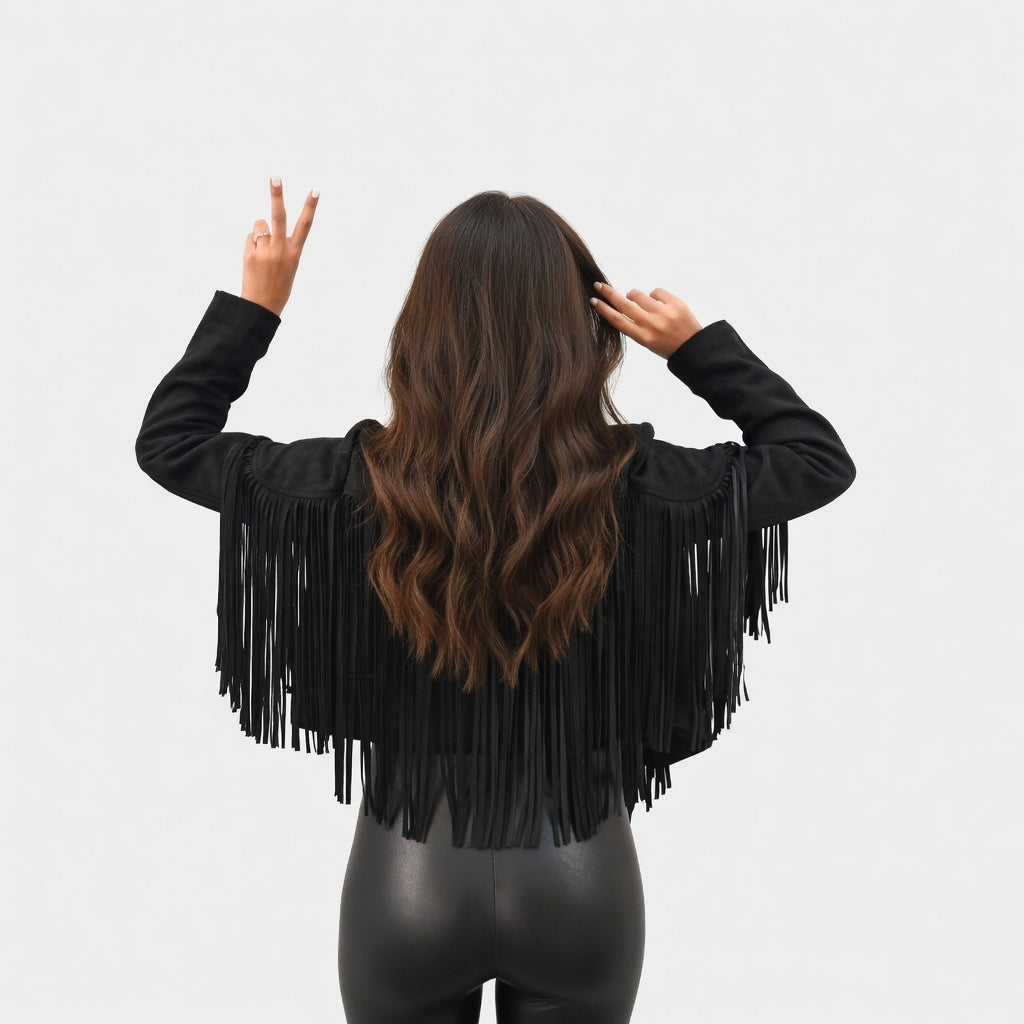 Velmira Suède Jas met Franjes en Boho Stijl Dames Vest