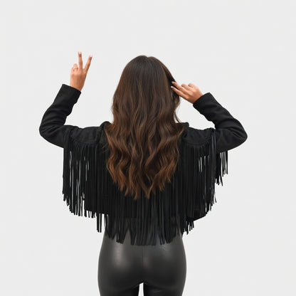 Velmira Suède Jas met Franjes en Boho Stijl Dames Vest
