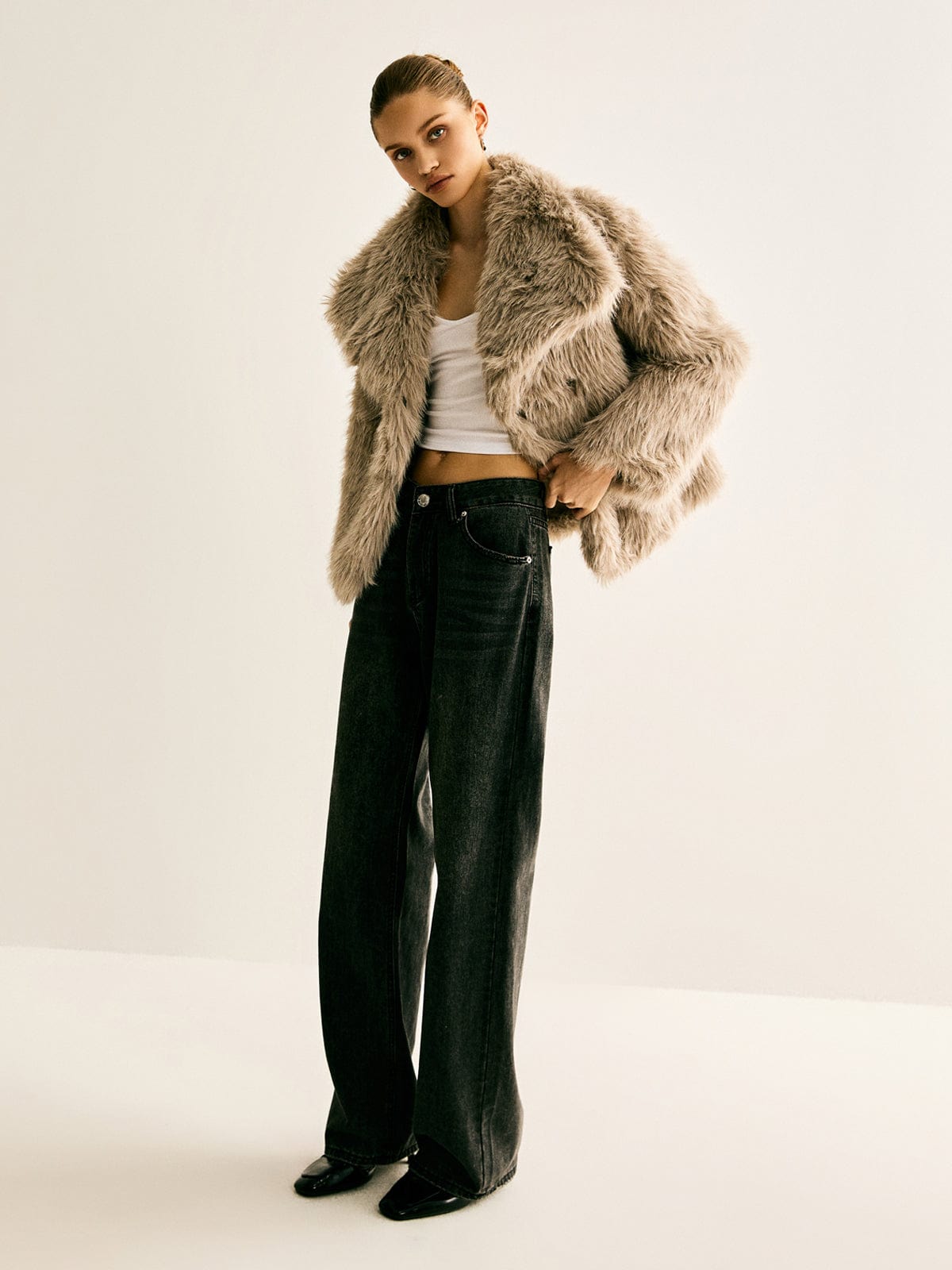 Dames Kunstbontjas Oversized Pasvorm Korte Lengte