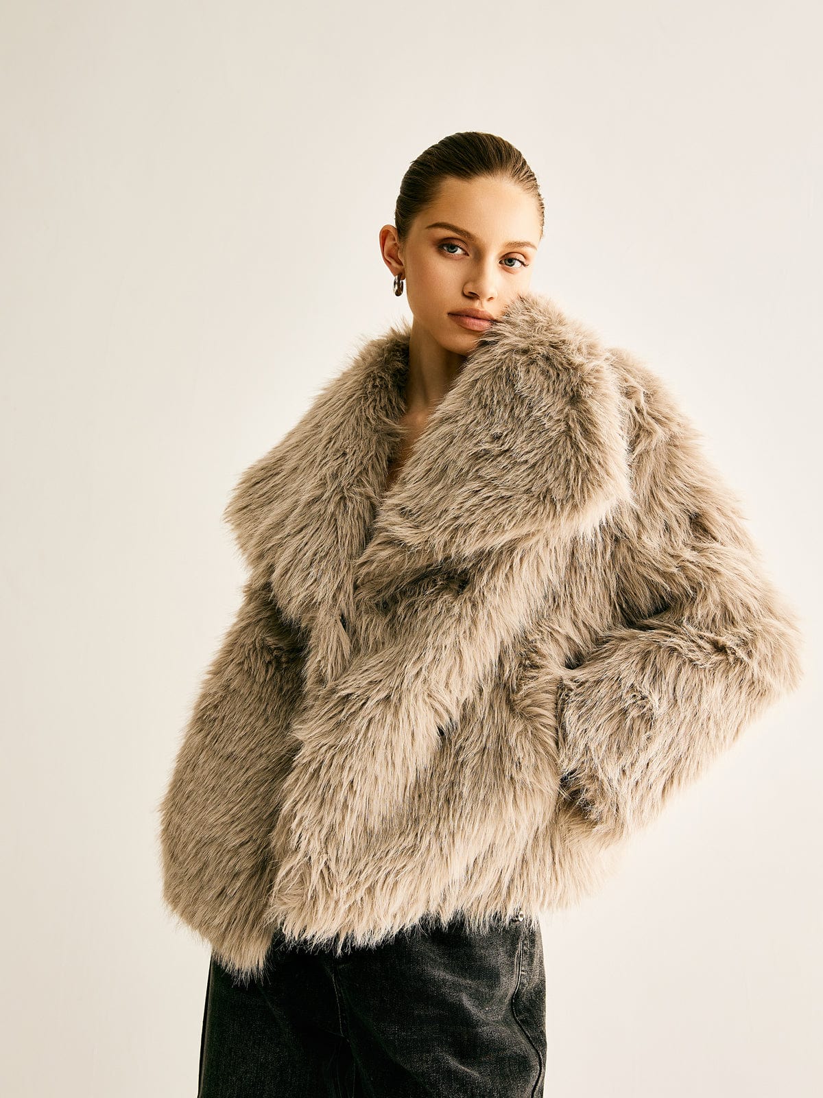 Dames Kunstbontjas Oversized Pasvorm Korte Lengte