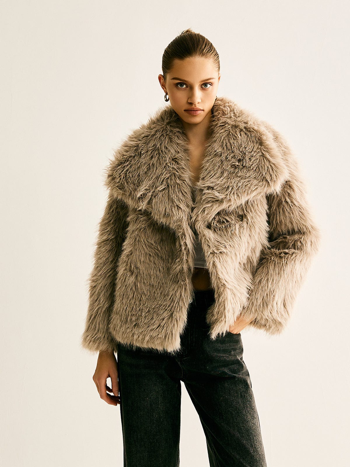 Dames Kunstbontjas Oversized Pasvorm Korte Lengte
