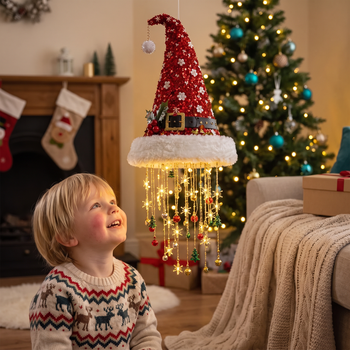 Kerstlichtpret – Kerstmuts met LED-lampjes voor Feesten en Foto’s