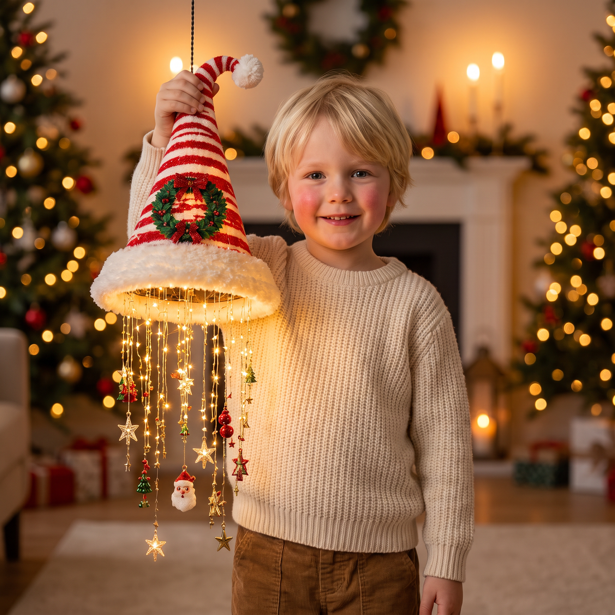 Kerstlichtpret – Kerstmuts met LED-lampjes voor Feesten en Foto’s