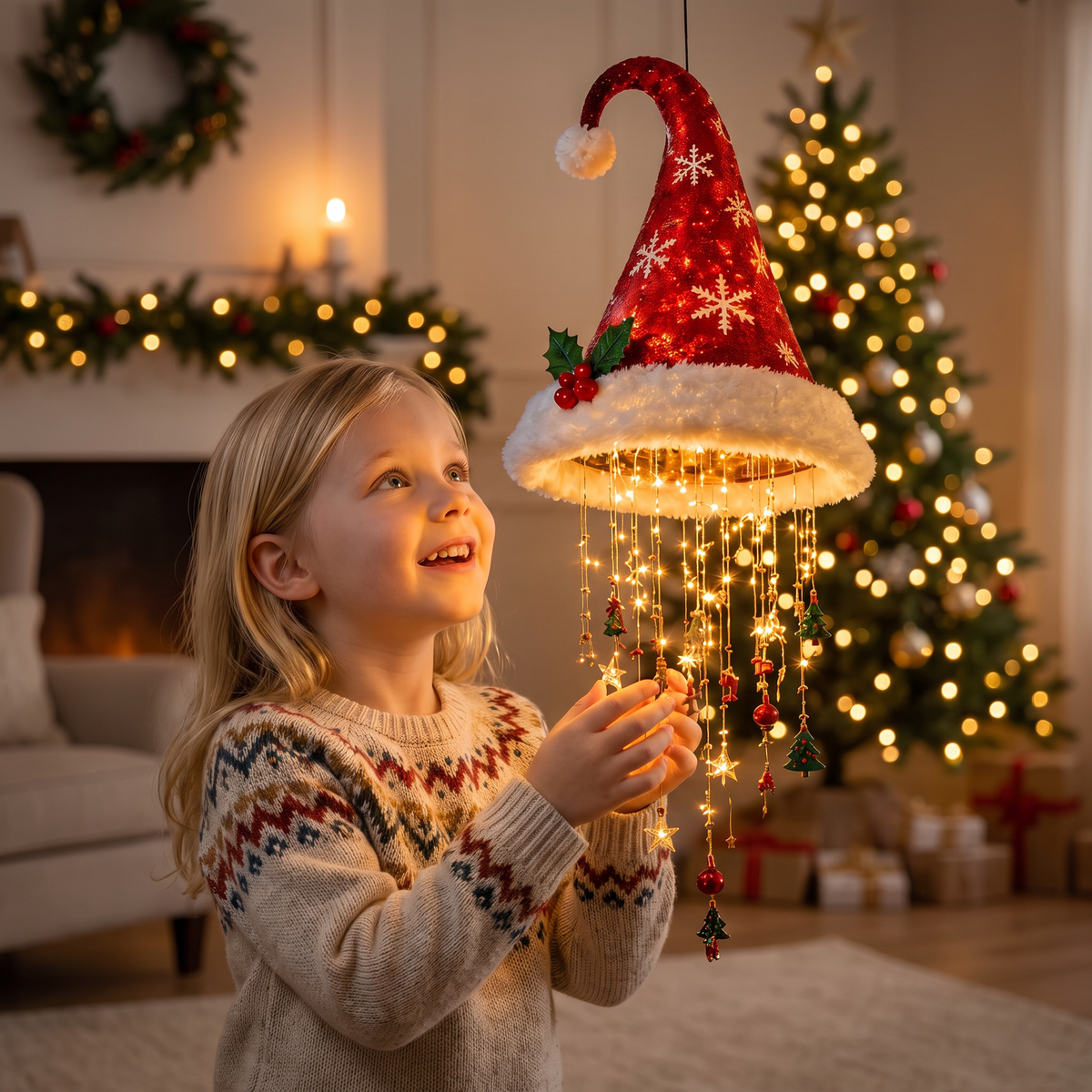 Kerstlichtpret – Kerstmuts met LED-lampjes voor Feesten en Foto’s