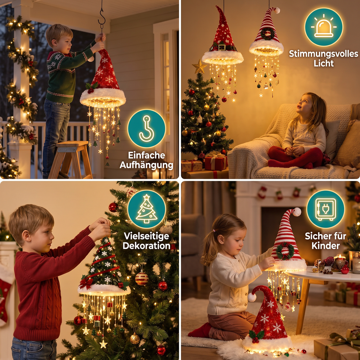 Kerstlichtpret – Kerstmuts met LED-lampjes voor Feesten en Foto’s