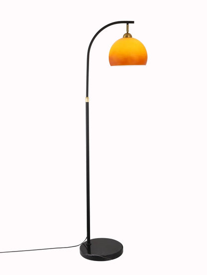 Arcalune gebogen vloerlamp met amberkleurige glazen kap