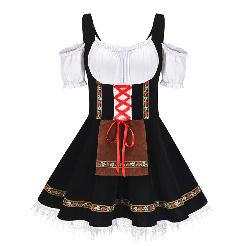 AlpenBelle Dames Oktoberfest Kostuum – Jurk met Schort en Band
