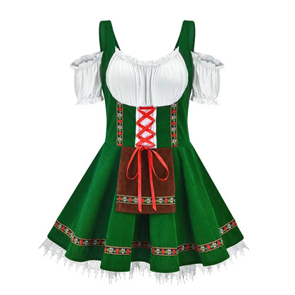 AlpenBelle Dames Oktoberfest Kostuum – Jurk met Schort en Band