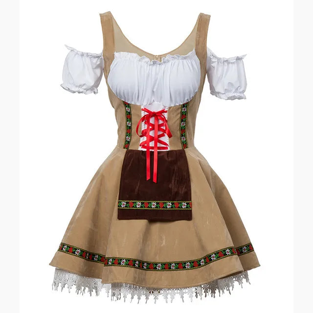 AlpenBelle Dames Oktoberfest Kostuum – Jurk met Schort en Band