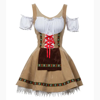 AlpenBelle Dames Oktoberfest Kostuum – Jurk met Schort en Band