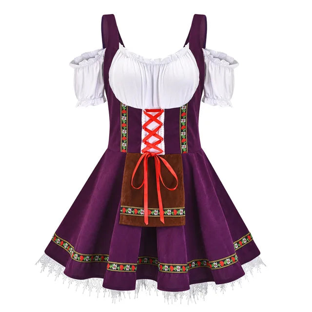 AlpenBelle Dames Oktoberfest Kostuum – Jurk met Schort en Band