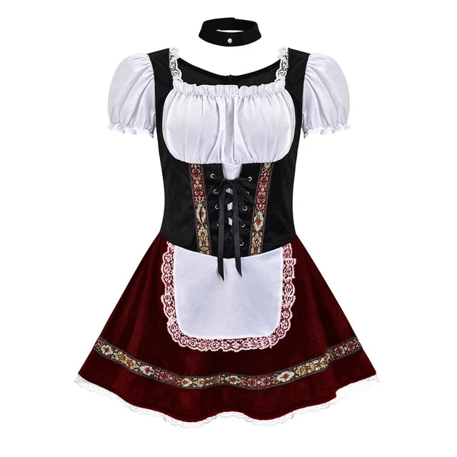 AlpenBelle Dames Oktoberfest Kostuum – Jurk met Schort en Band
