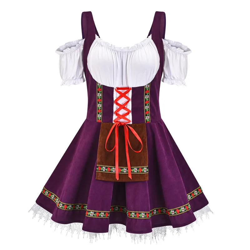 AlpenBelle Dames Oktoberfest Kostuum – Jurk met Schort en Band