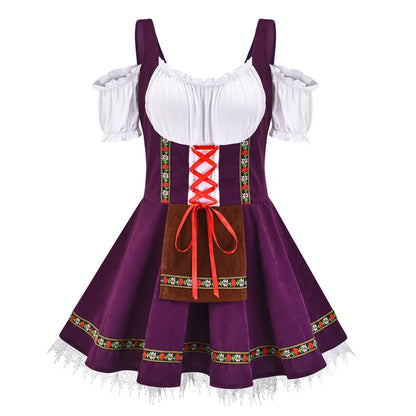 AlpenBelle Dames Oktoberfest Kostuum – Jurk met Schort en Band