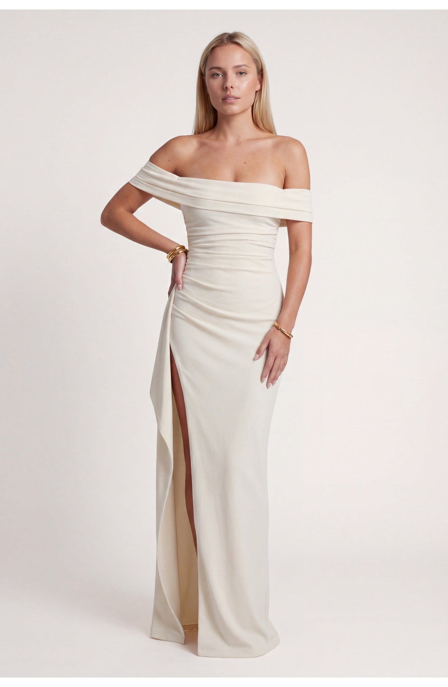 Noordzeegloed Split Elegance Off-Shoulder Maxi Jurk met Split