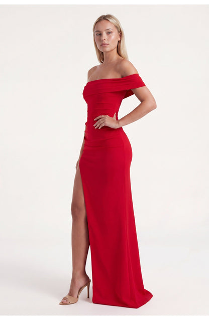 Noordzeegloed Split Elegance Off-Shoulder Maxi Jurk met Split