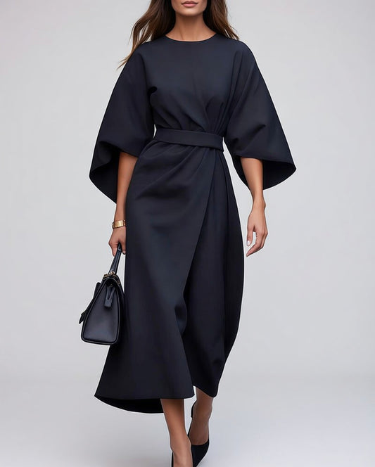 Lunareva Midi Jurk met Ceintuur en Driekwart Mouwen Elegant