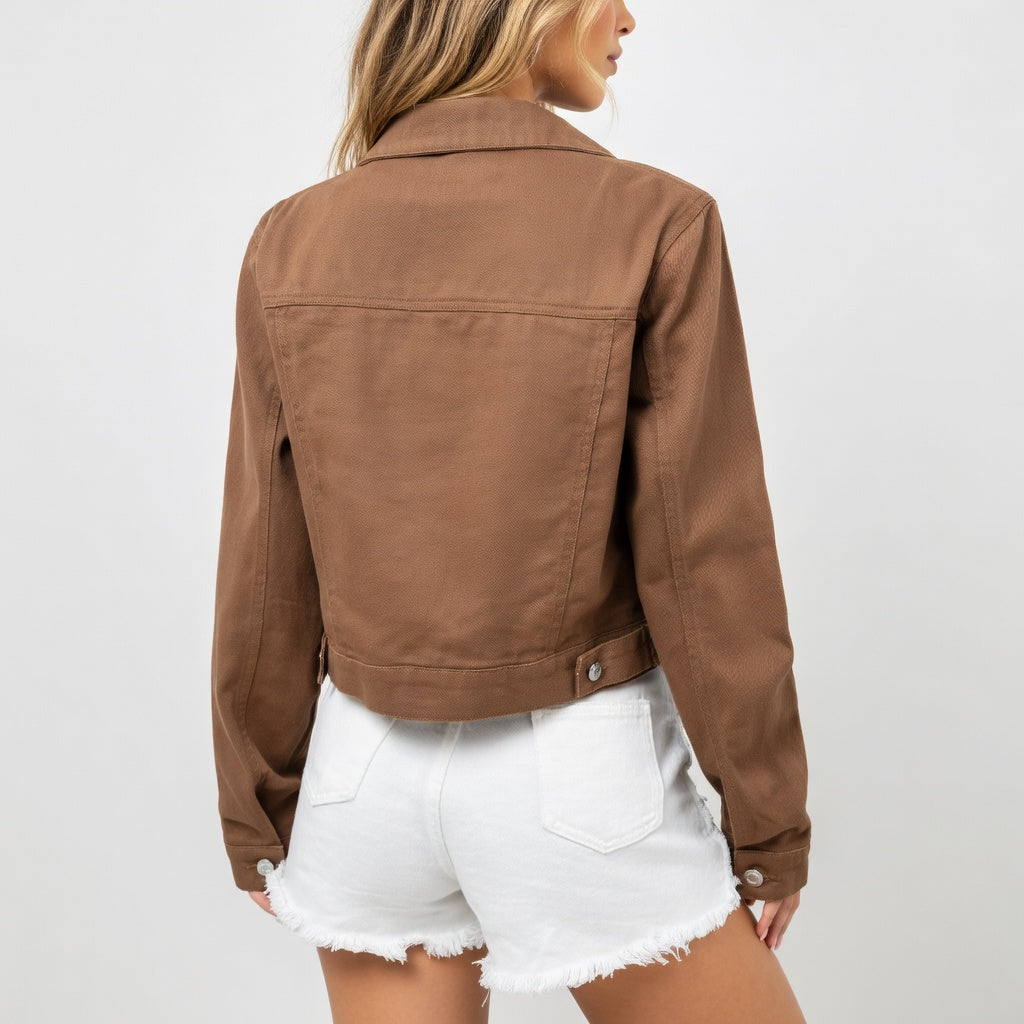 Denavie Dames Cropped Spijkerjack met Klassieke Kraag