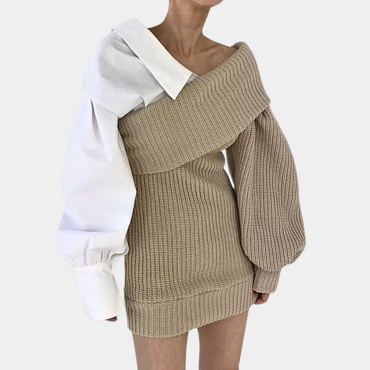 Damesjurk Ravellina met Asymmetrische Off-Shoulder Halslijn en Mouwen
