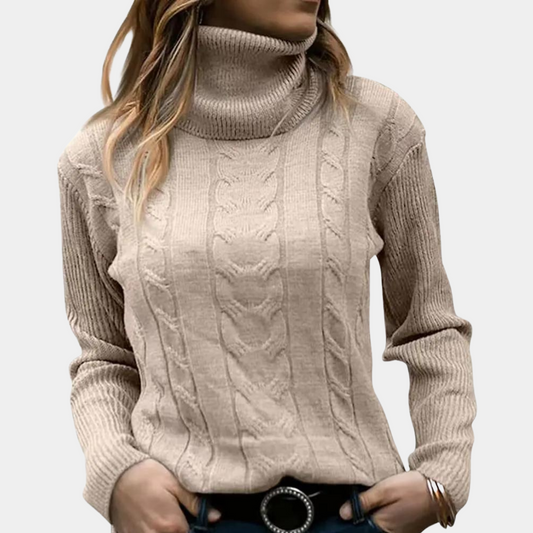Winterlijn Dames Poloshirt met Hoge Kraag en Kabelgebreide Details