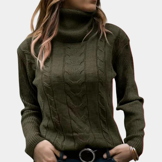 Winterlijn Dames Poloshirt met Hoge Kraag en Kabelgebreide Details