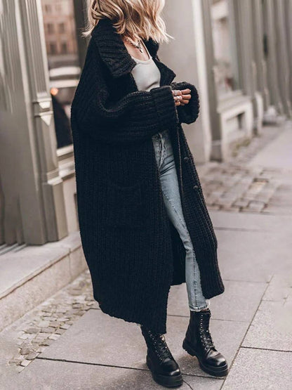Mare Dames Cardigan – Lange Oversized Gebreide Vestjas met Kraag