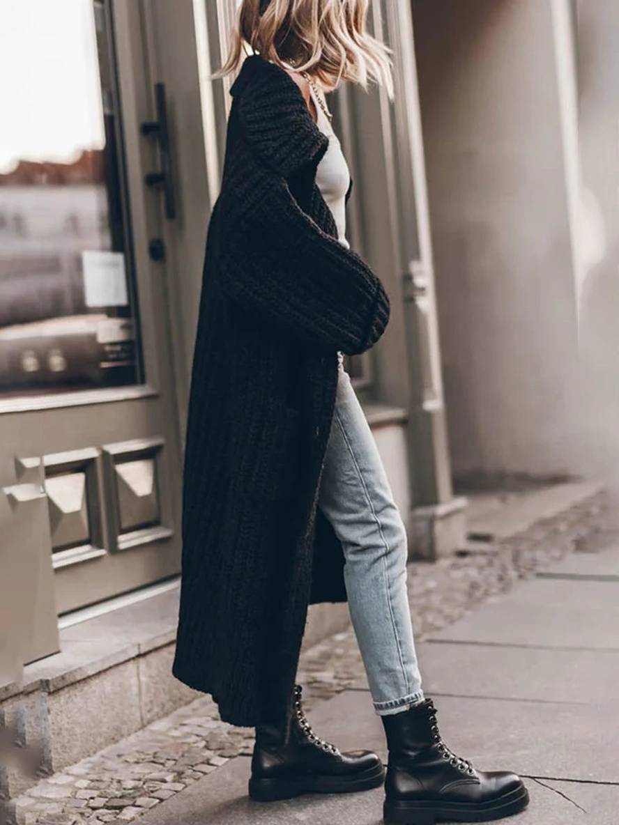 Mare Dames Cardigan – Lange Oversized Gebreide Vestjas met Kraag
