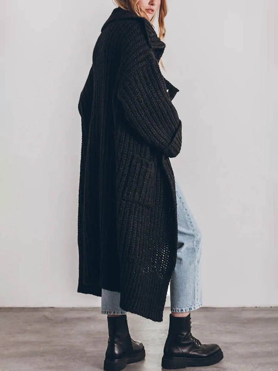 Mare Dames Cardigan – Lange Oversized Gebreide Vestjas met Kraag