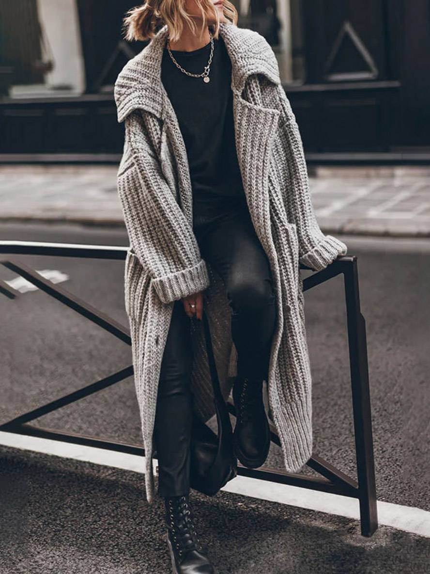 Mare Dames Cardigan – Lange Oversized Gebreide Vestjas met Kraag