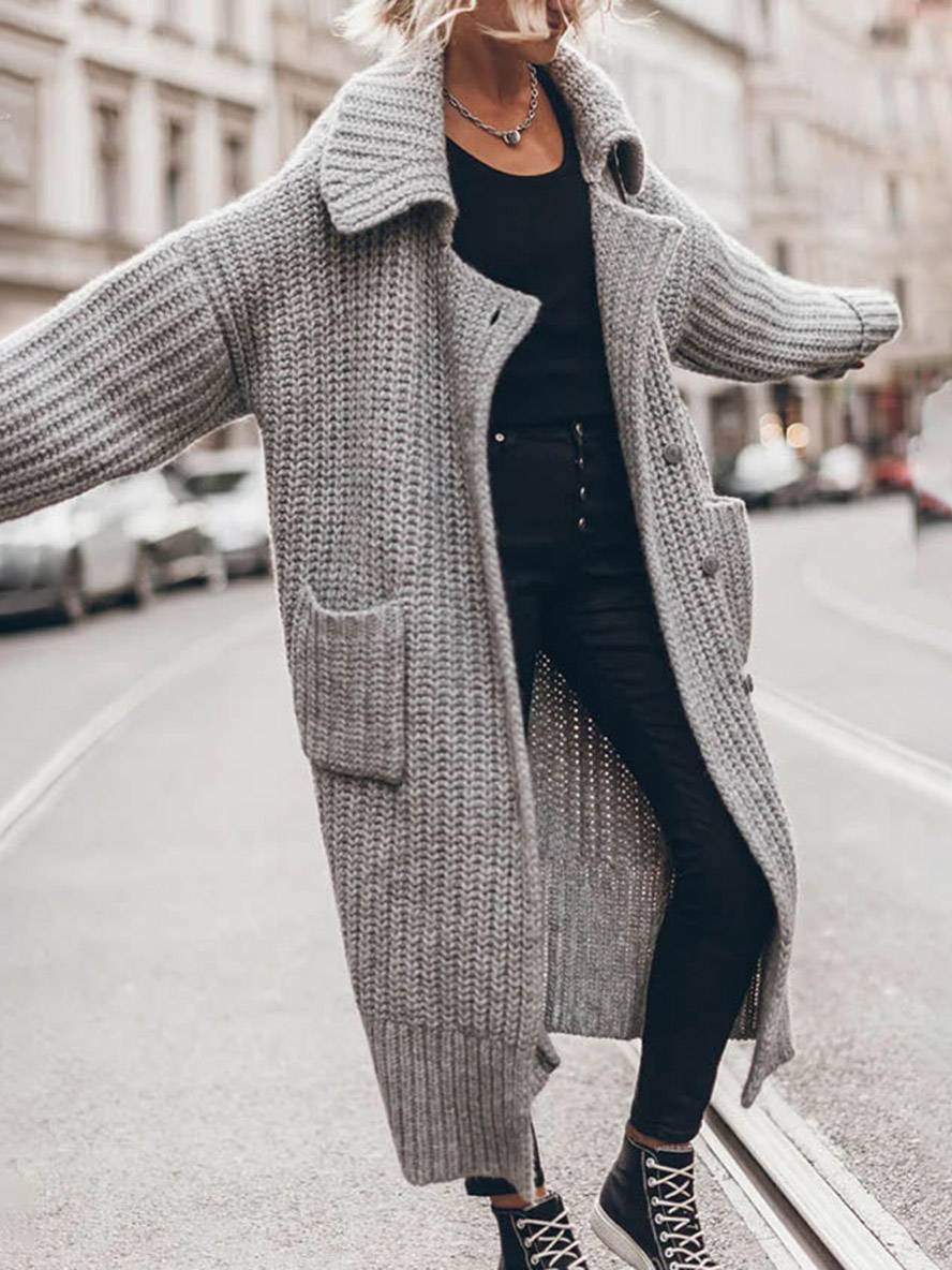 Mare Dames Cardigan – Lange Oversized Gebreide Vestjas met Kraag