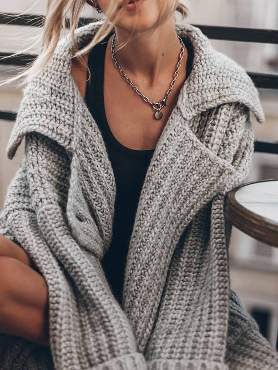 Mare Dames Cardigan – Lange Oversized Gebreide Vestjas met Kraag