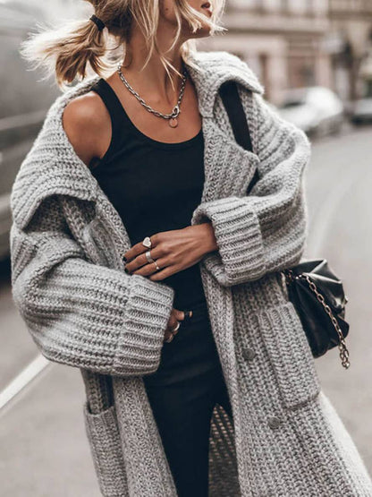 Mare Dames Cardigan – Lange Oversized Gebreide Vestjas met Kraag
