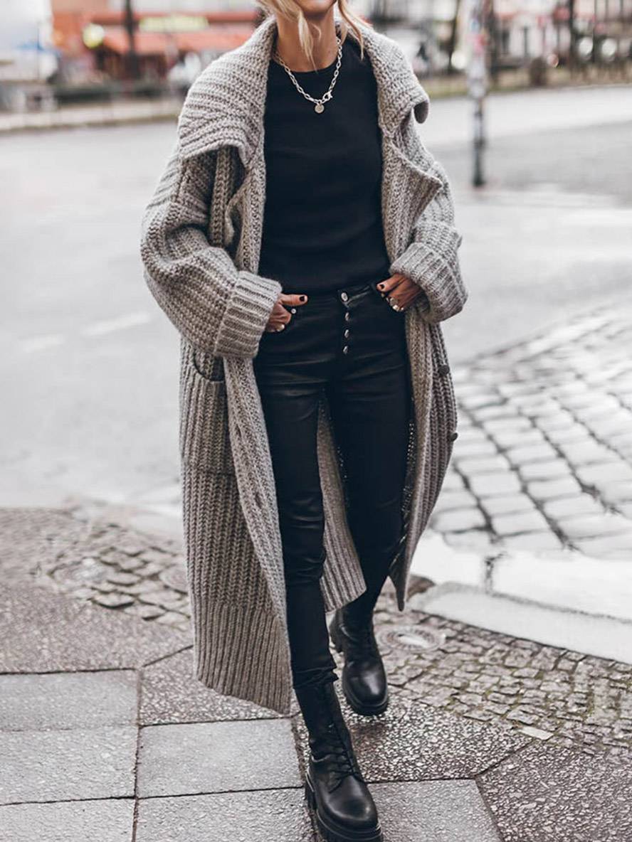 Mare Dames Cardigan – Lange Oversized Gebreide Vestjas met Kraag