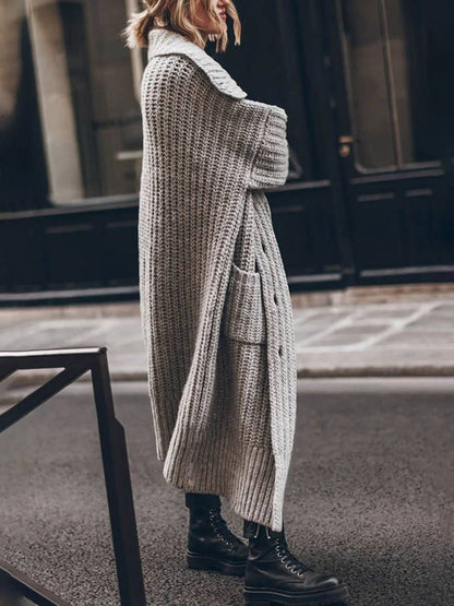 Mare Dames Cardigan – Lange Oversized Gebreide Vestjas met Kraag