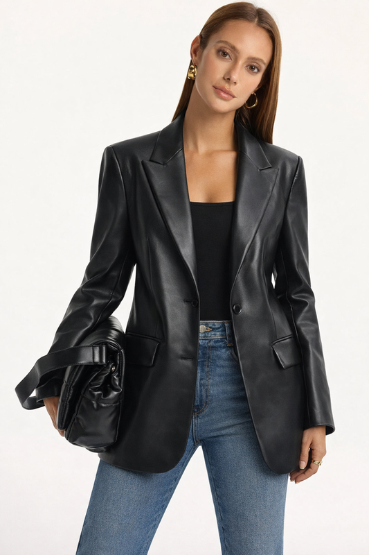 Veloura Dames Blazer van Imitatieleer met Getailleerde Pasvorm